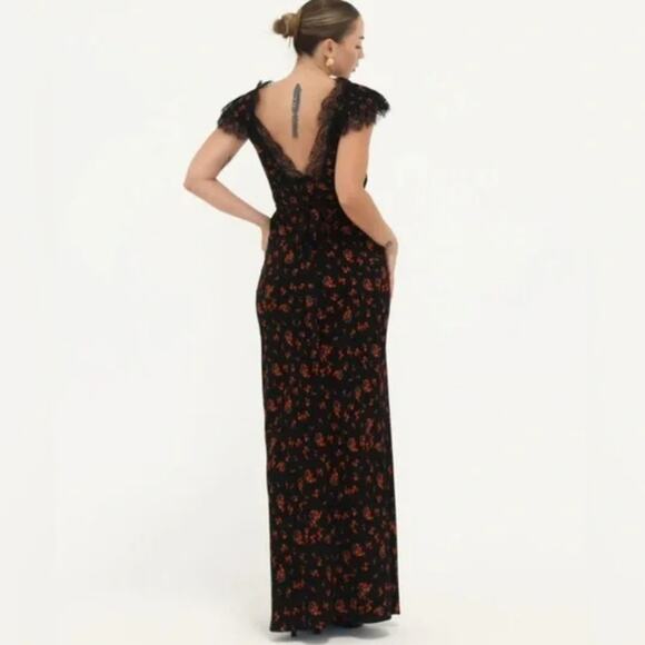 NEW Rumored Frontier Spanish Poppy Black Red Floral Lace Maxi Dress Small - Picture 4 of 15